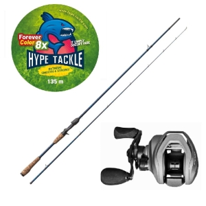 Hype Tackle H5 2.23m până la 50g 2cz Cast Set + Hype Tackle H5 120LH RIGID 8.1:1 Multiplicator + Hype Tackle WP8 Red Fluo 0.15mm 11.4kg 135m FEC
