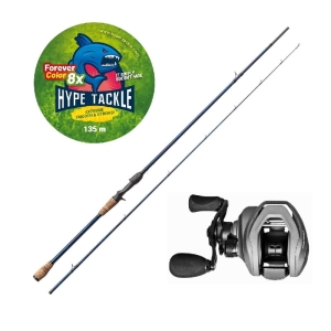 Hype Tackle H5 2.13m până la 80g 2cz Cast Set + Hype Tackle H5 120LH RIGID 8.1:1 Multiplicator + Hype Tackle WP8 Red Fluo 0.20mm 15.5kg 135m FEC