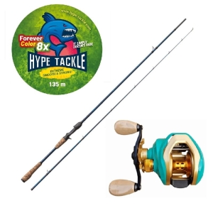 Hype Tackle H5 2.23m Până la 50g 2cz Cast Set + Hype Tackle H5 120LH VIVID 8.1:1 Multiplicator + Hype Tackle WP8 Green Fluo 0.15mm 11.4kg 135m FEC