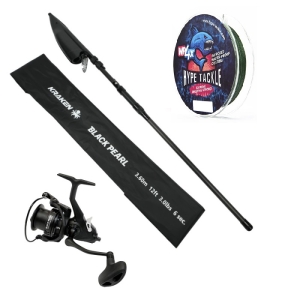 Zestaw Kraken Black Pearl Tele Carp 12ft 3,00lbs + Kraken Free Runner 4500 + Hype Tackle 4X 0,18mm Moss Green 14,8kg 135