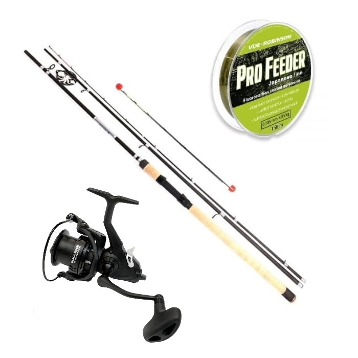 Set de Kraken Black Pearl Feeder 3.30m 120g 3+3cz + Kraken Free Runner 5500 + VDE-Robinson Pro Feeder 0.260mm 230m
