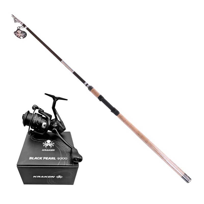 Set pentru pescuit la distanță: Lansetă Kraken Black Pearl TELE MATCH 3,60m/25-30g + Mulinetă Kraken Black Pearl 4000