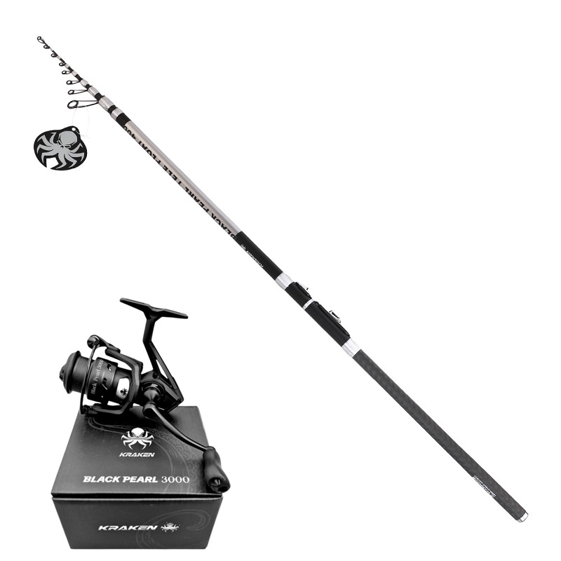 Set pescuit la plută: Lansetă Kraken Black Pearl TELE FLOAT 4,00m (20G) + Mulinetă Kraken Black Pearl 3000